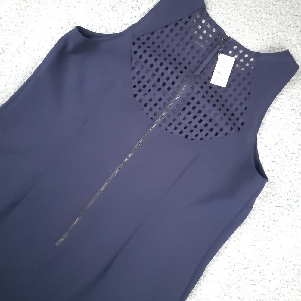 Ann Taylor LOFT Navy Blue Sleeveless Dress‎ Size 12 Laser Cut Detail Eyelet